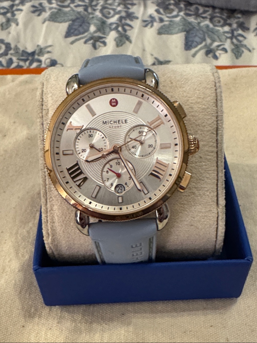 Michele Sporty Sail Chronograph Watch with Blue Silicone Strap